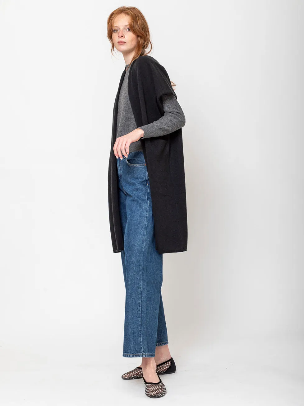 Cashmere Long Vest - Sumi/Black