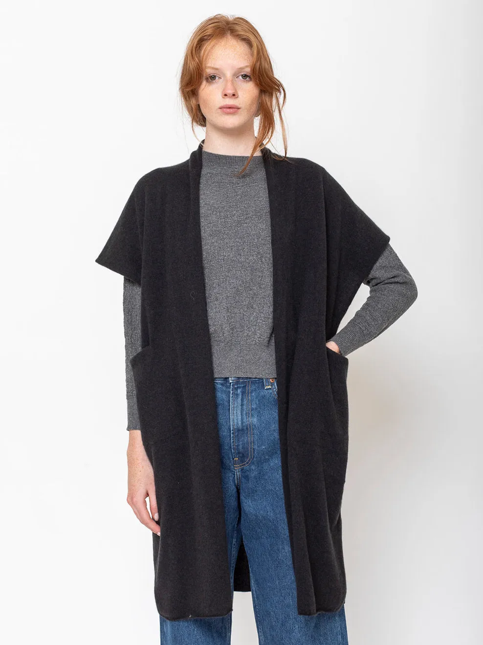 Cashmere Long Vest - Sumi/Black