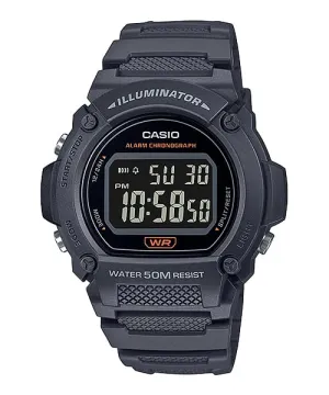 Casio Men's Watch Digital, Black Dial Grey Resin Strap, W-219H-8BVDF