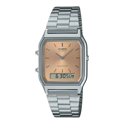 Casio Vintage Unisex Watch Analog-Digital Beige Dial With Silver Stainless Steel Band, AQ-230A-4AMQYDF