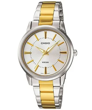 Casio Women's Watch Analog, Silver Dial Silver & Gold Stainless Steel Strap, LTP-1303SG-7AVD