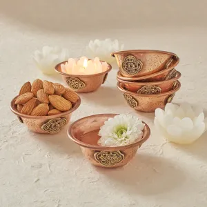 Copper Offering Bowls with Brass Medallions, set of 7