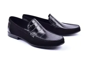 Corrente Crocodile Embossed Calfskin & Suede Loafer Black