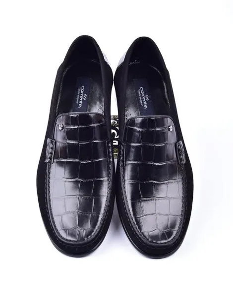 Corrente Crocodile Embossed Calfskin & Suede Loafer Black