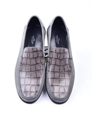 Corrente Crocodile Embossed Calfskin & Suede Loafer Grey