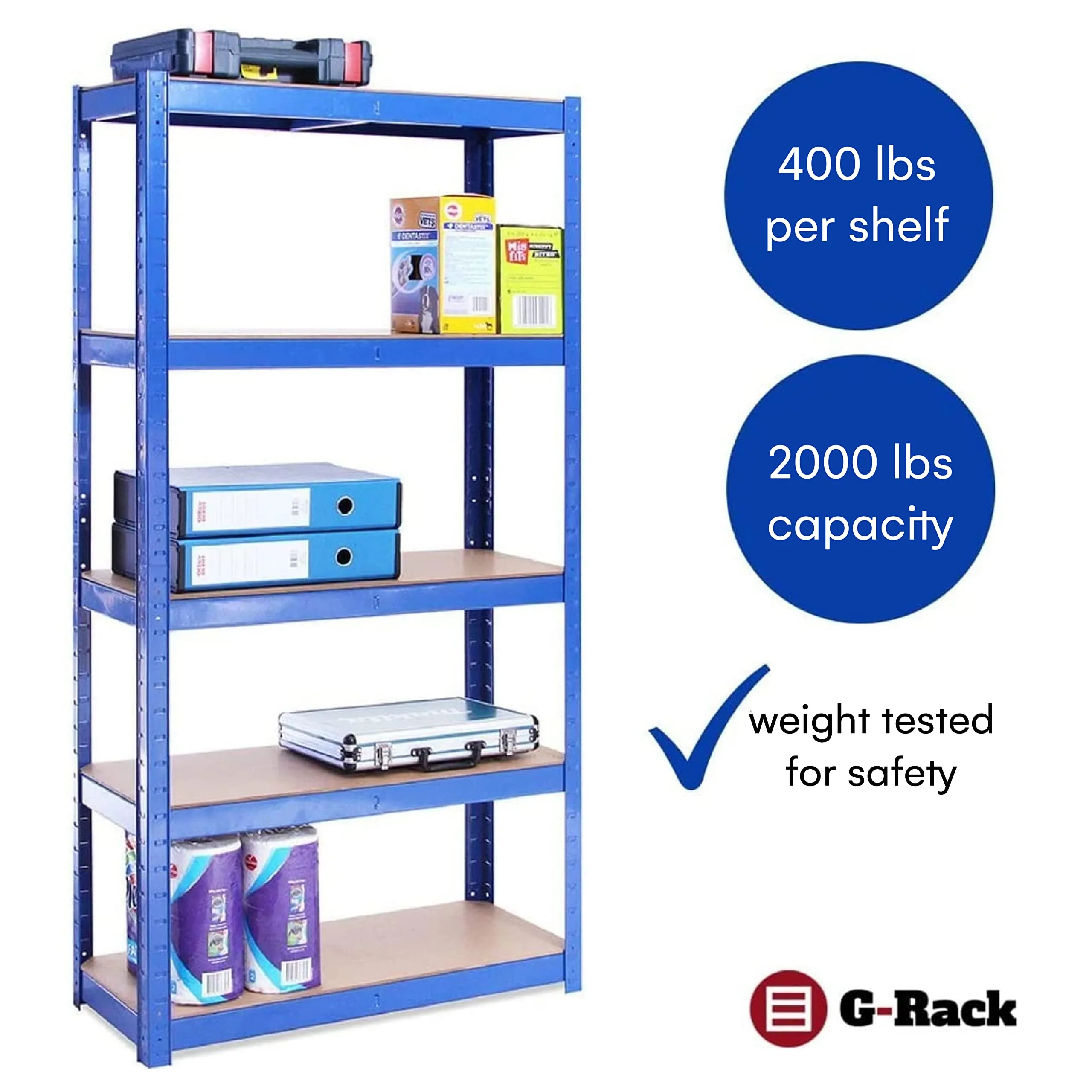 Garage Shelving Units - 71" H x 47" L x 16" W - Heavy Duty Racking - Shelves for Storage