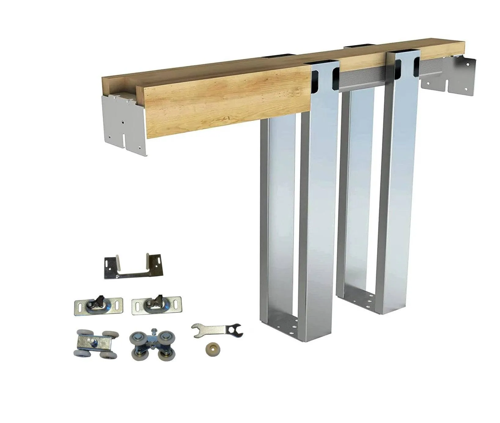 HBP- *" SINGLE- Pocket Door Frame Kit  w/ 4-Wheel Ball Bearing Hangers - 2 x 4 - ( 80",  84", and 96" Heights )