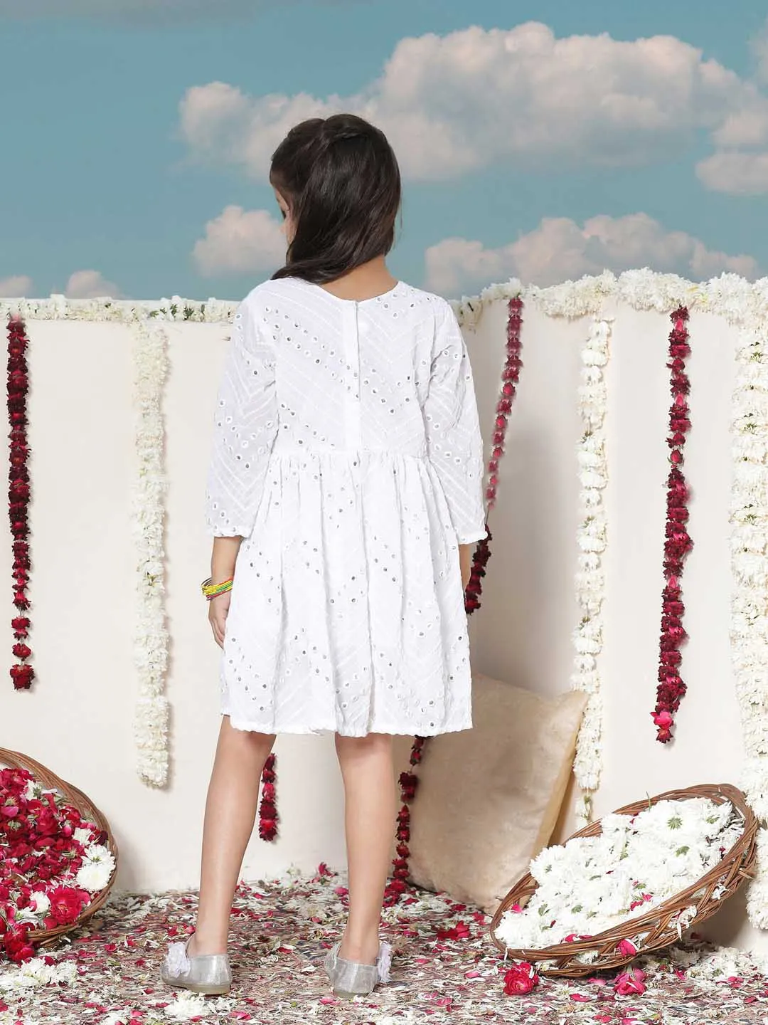 Jashvi Girl's White Mirror Kurta