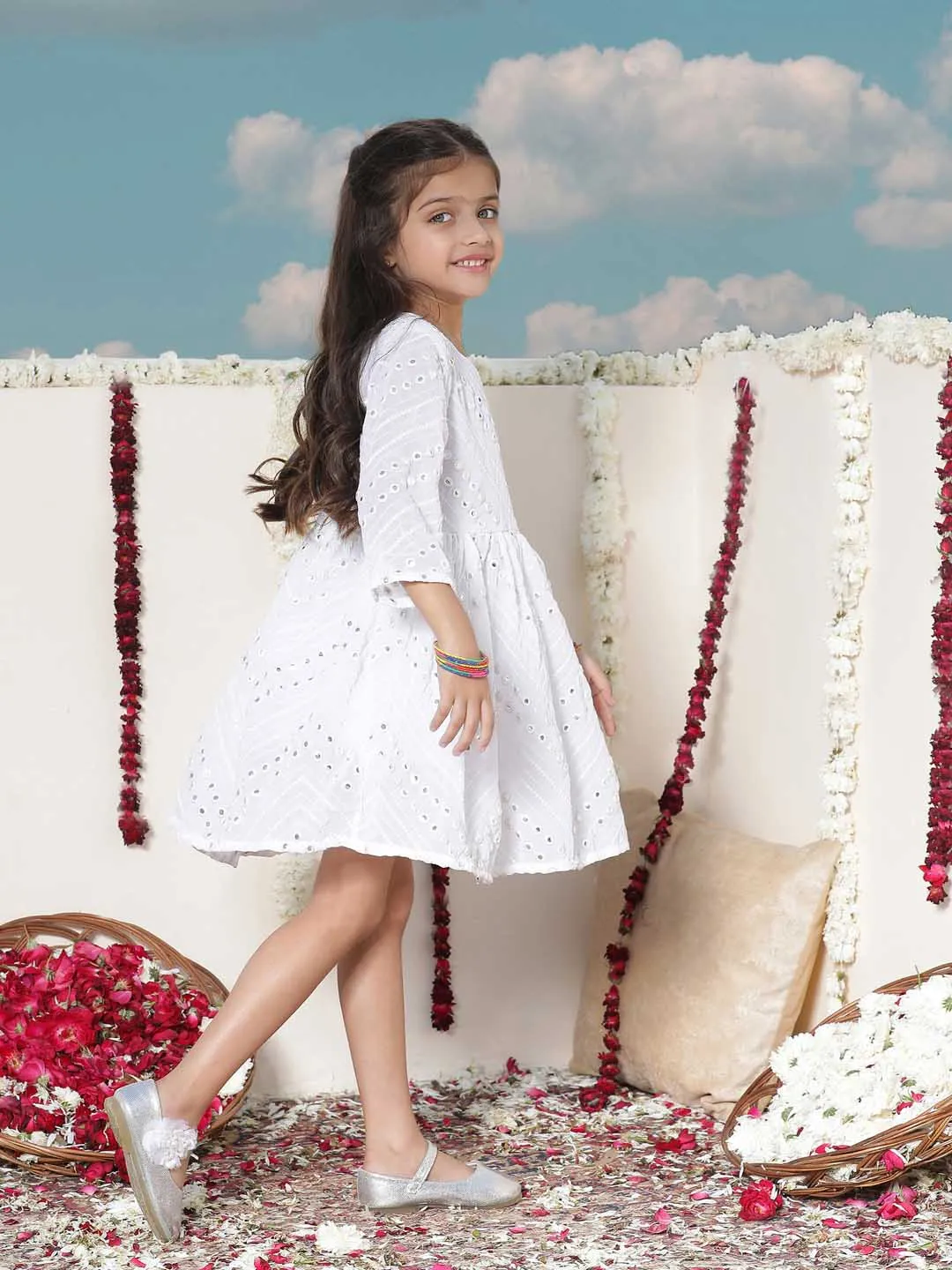 Jashvi Girl's White Mirror Kurta