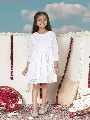 Jashvi Girl's White Mirror Kurta