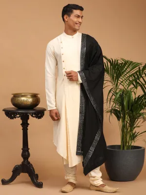 Jashvi Men's Black Viscose Mirror Work Ethnic Dupatta