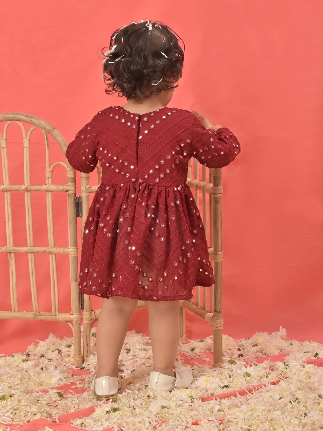 Jashvi SISHU Girl's Maroon Mirror Kurta