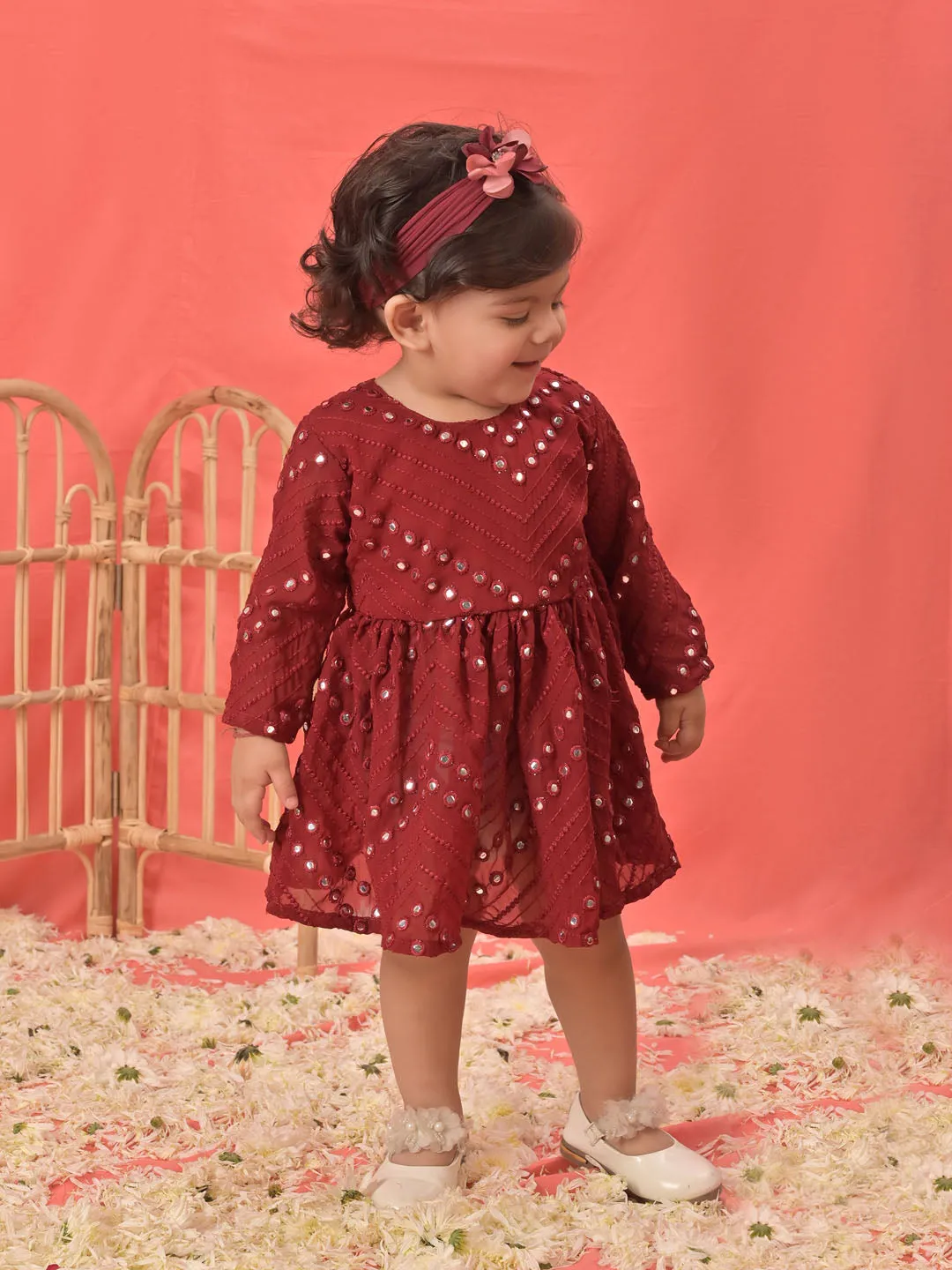 Jashvi SISHU Girl's Maroon Mirror Kurta