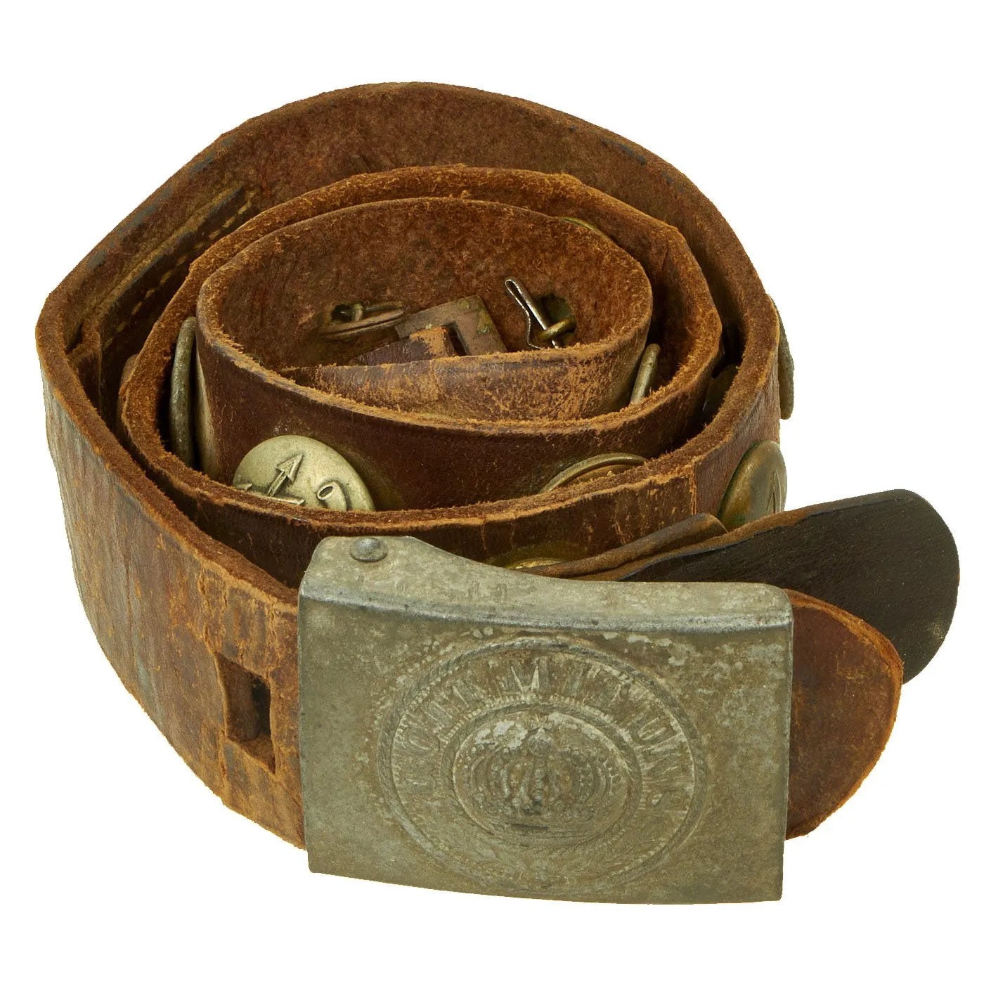 Original Imperial German WWI Hate Belt with M1915 Prussian Steel Buckle & 19 Attached Buttons