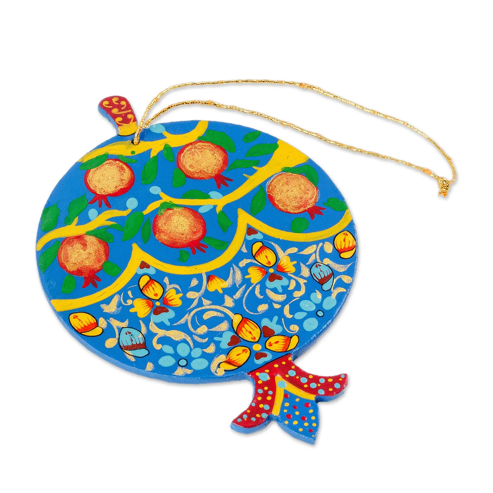 Painted Lacquered Pomegranate-Shaped Walnut Wood Ornament - Classic Pomegranate | NOVICA