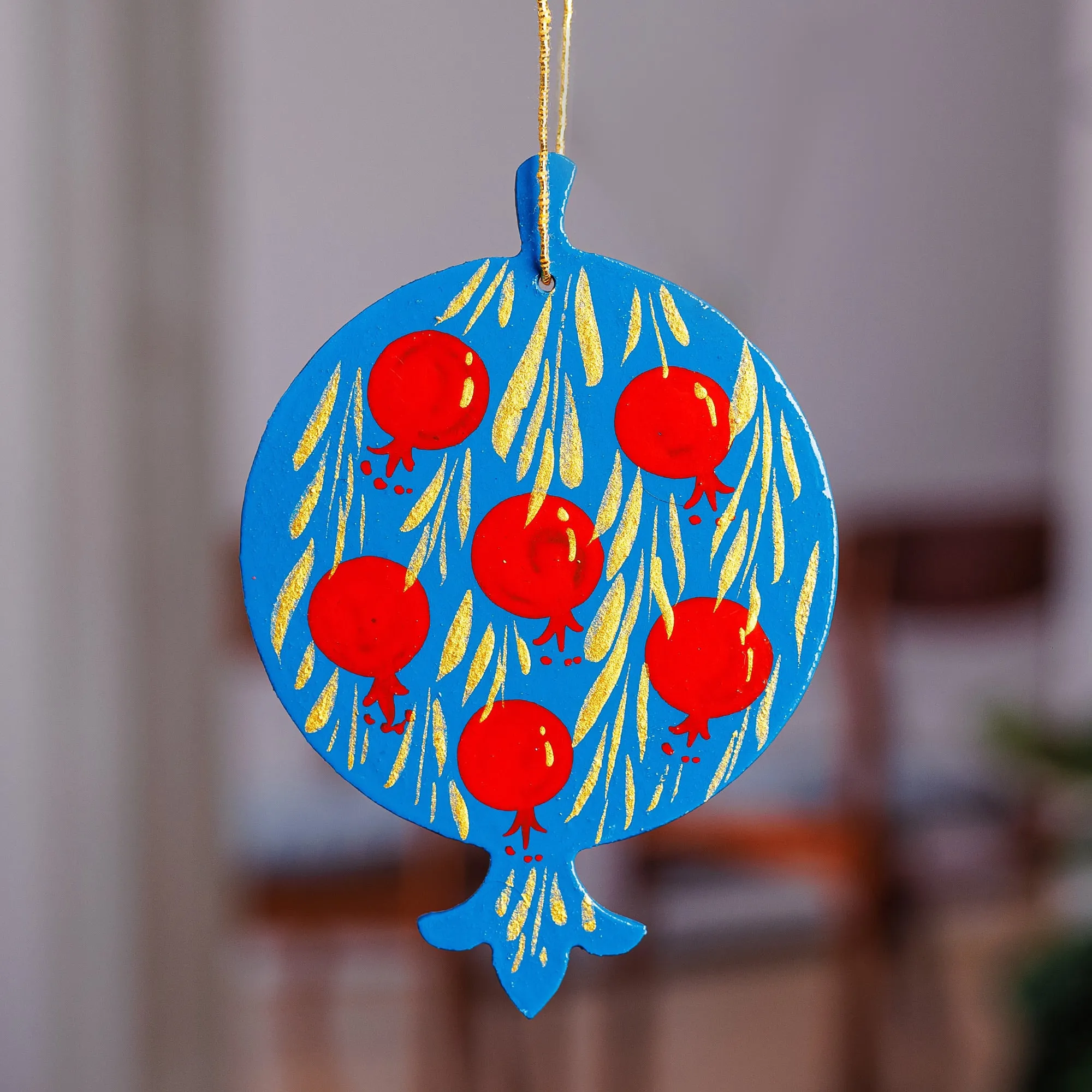 Painted Lacquered Pomegranate-Shaped Walnut Wood Ornament - Classic Pomegranate | NOVICA