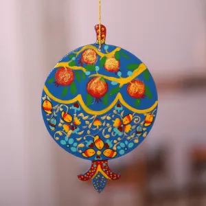 Painted Lacquered Pomegranate-Shaped Walnut Wood Ornament - Classic Pomegranate | NOVICA