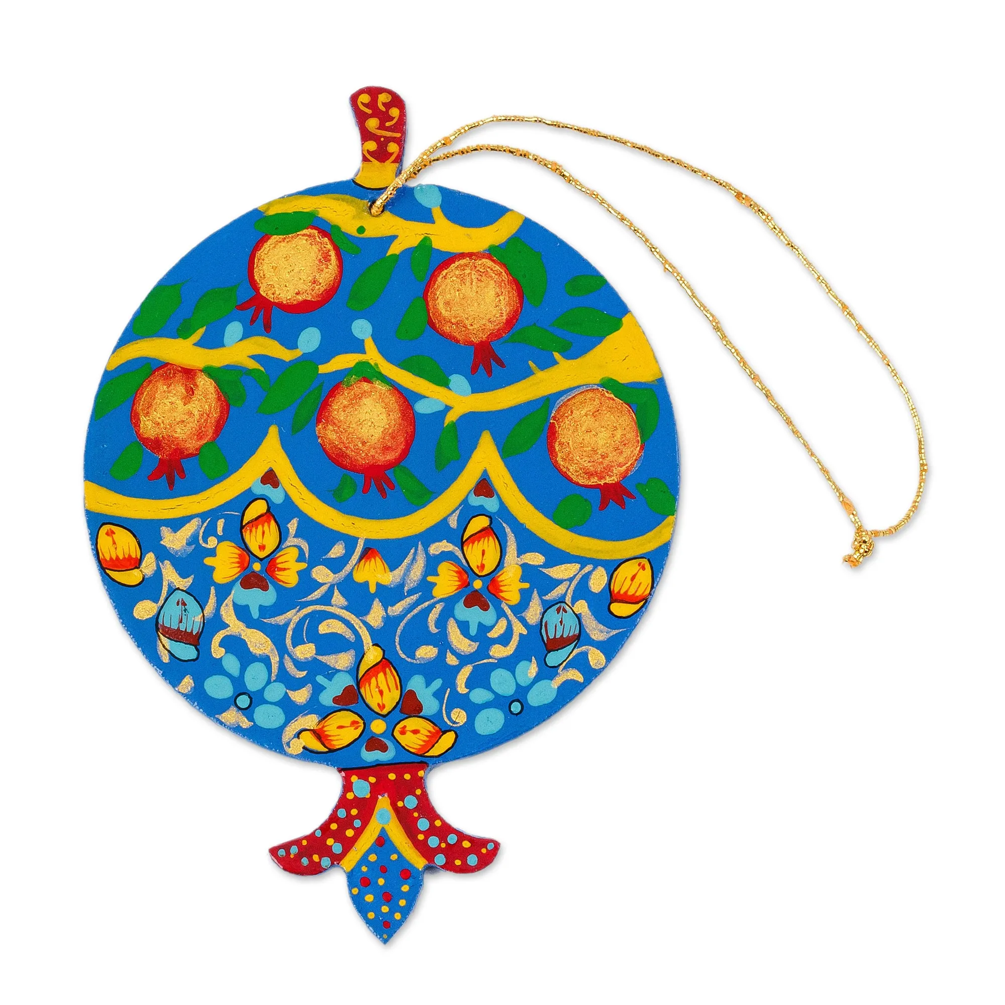 Painted Lacquered Pomegranate-Shaped Walnut Wood Ornament - Classic Pomegranate | NOVICA