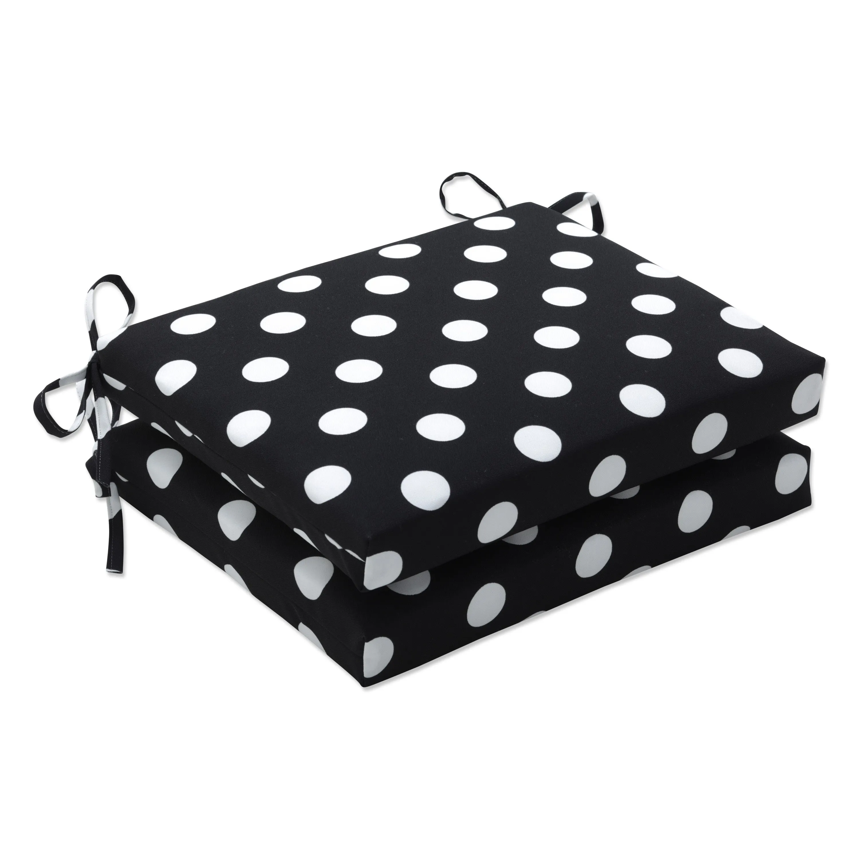 Polka Dot Black Squared Corners Seat Cushion (Set Of 2)