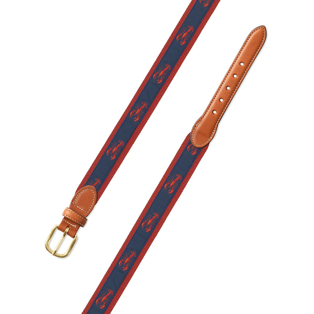 Red & Navy Lobster Motif Leather Tab Belt