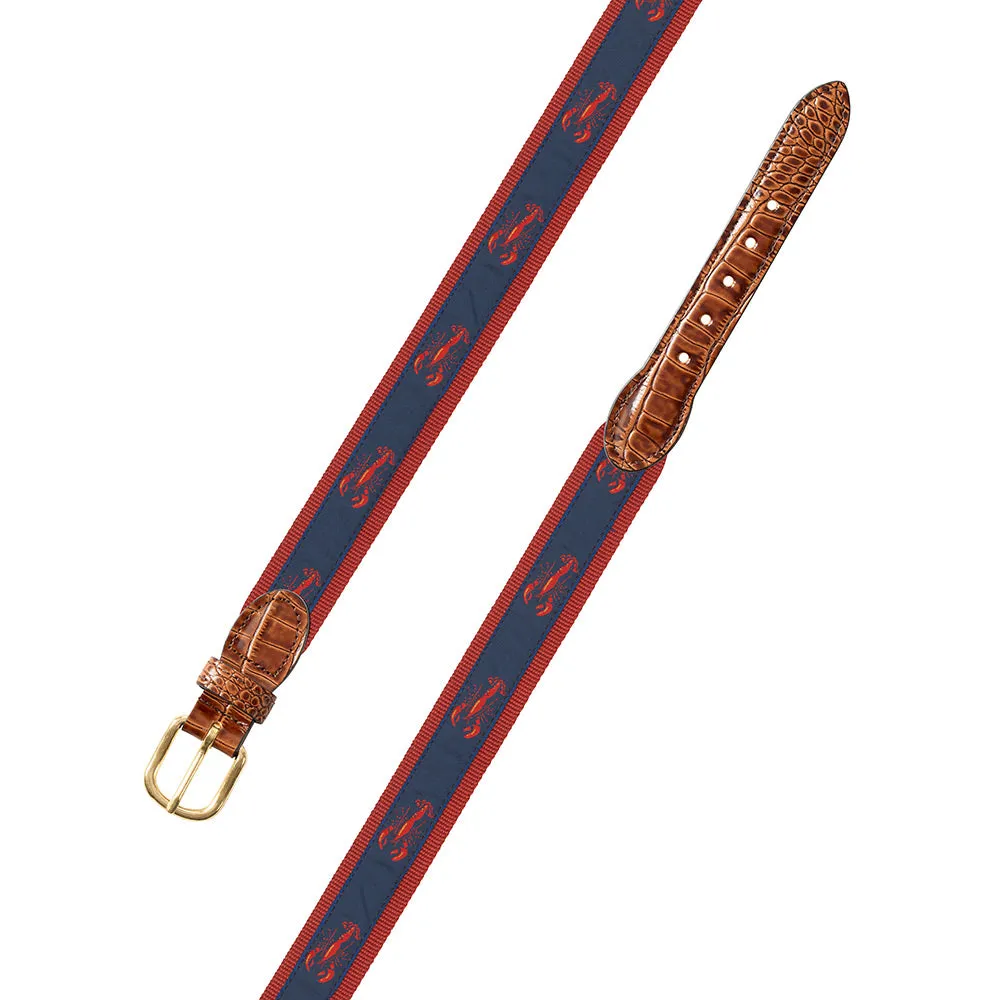 Red & Navy Lobster Motif Leather Tab Belt