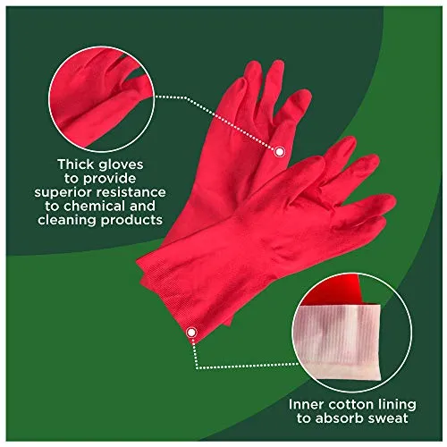 Scotch-Brite Rubber Heavy Duty Hand gloves for Dishwashing, gardening, kitchen cleaning ( Inner cotton lining for comfort), 1 Pair