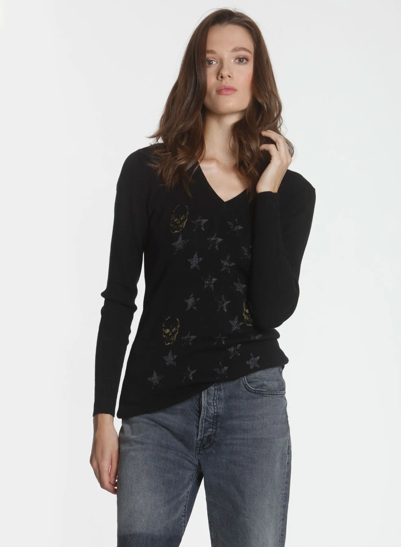 Skinny Star Skull Vee - Black