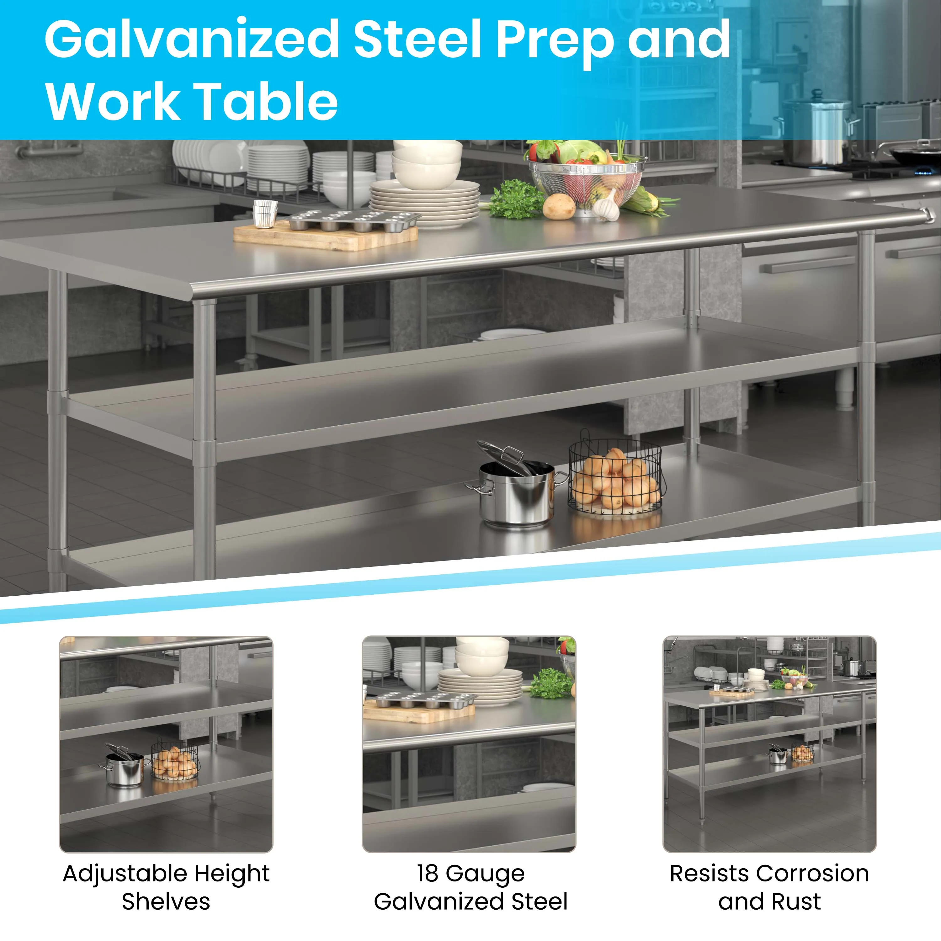 Stainless Table 2 Shelf Table NH-WT-GU-2448BSP-GG