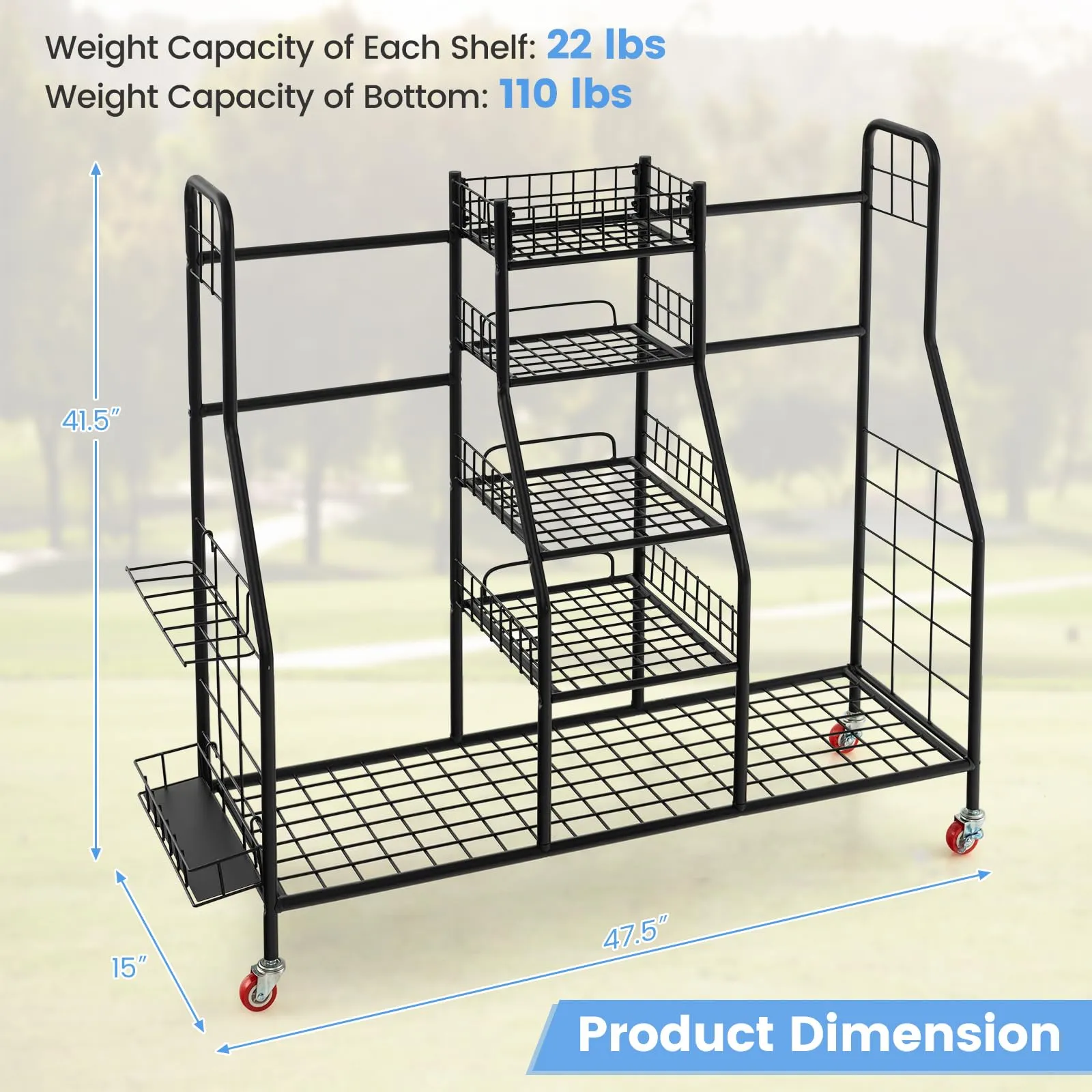 Tangkula Golf Bag Storage Rack for Garage, Heavy Duty Metal Double Golf Bag Storage Rack with Removable Golf Club Stand