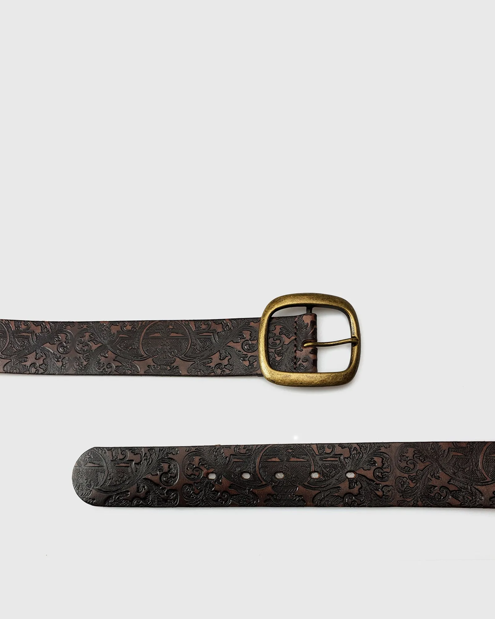 VINCENT& FRANKS / ROUGE 651E EMBOSSED BROWN LEATHER BELT