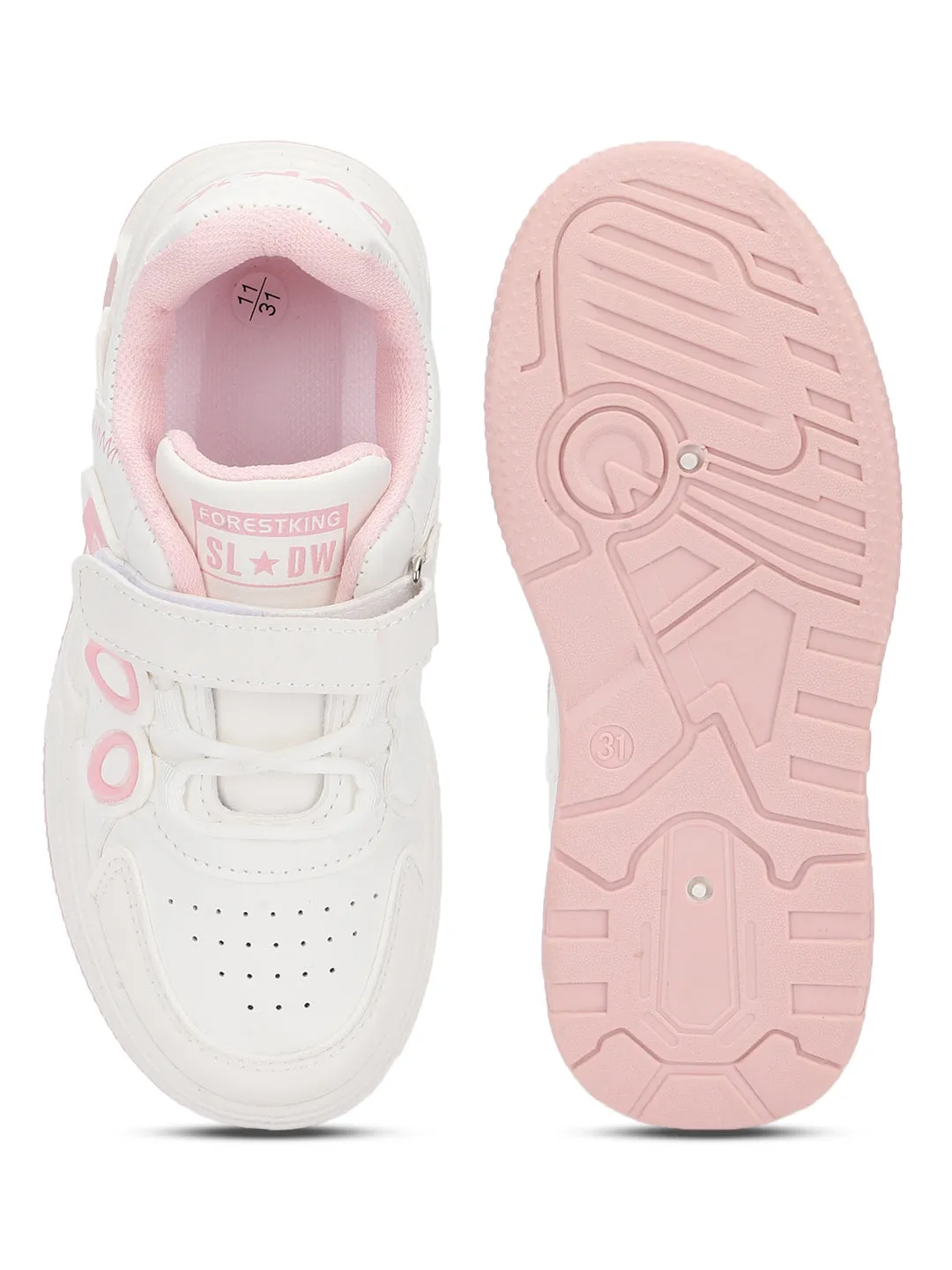 White Pink PU Stylish Velcro Sneakers For Kids-Unisex (TC-RS3649-A-WHTPNK)