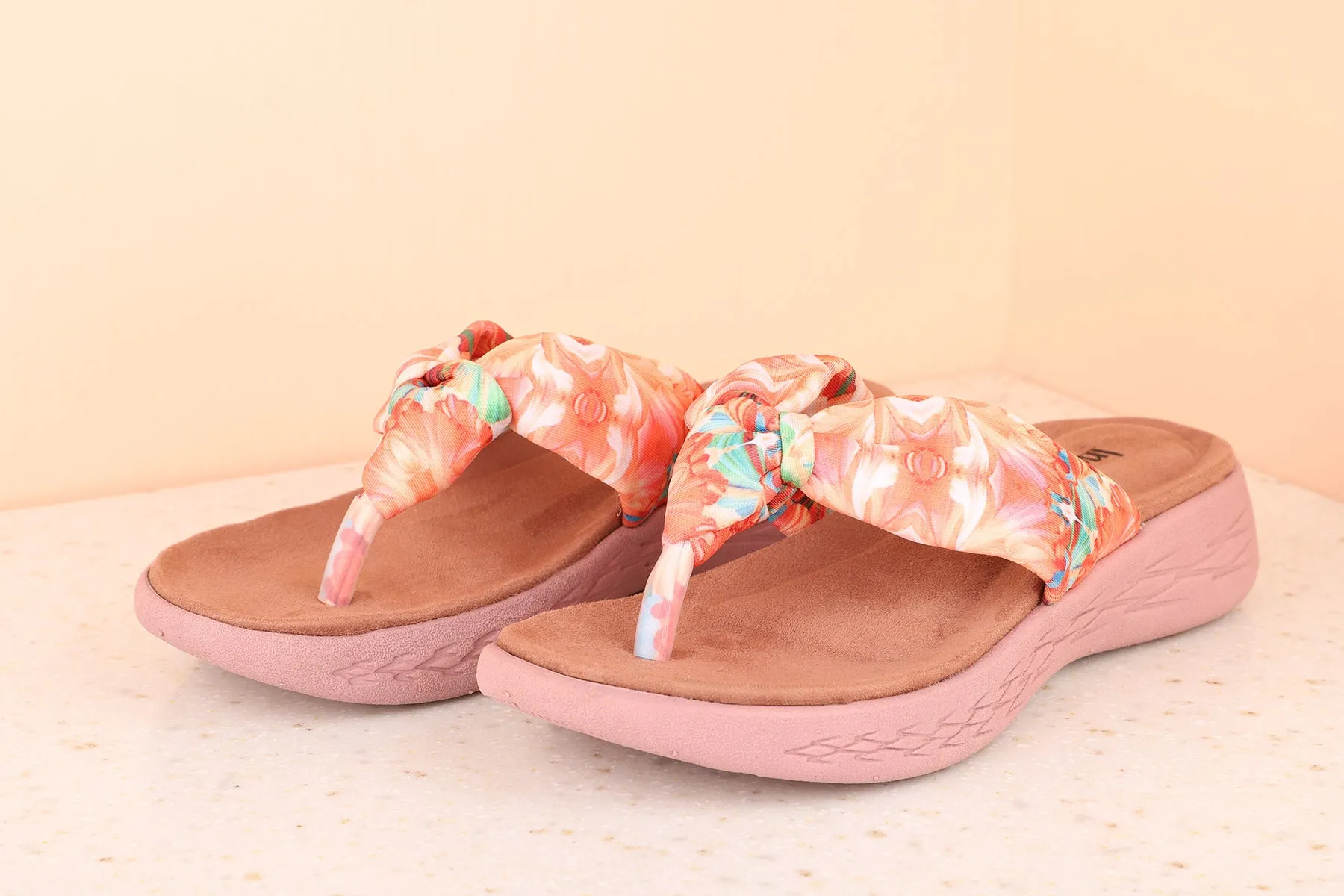 Women Peach Printed Comfort Heels