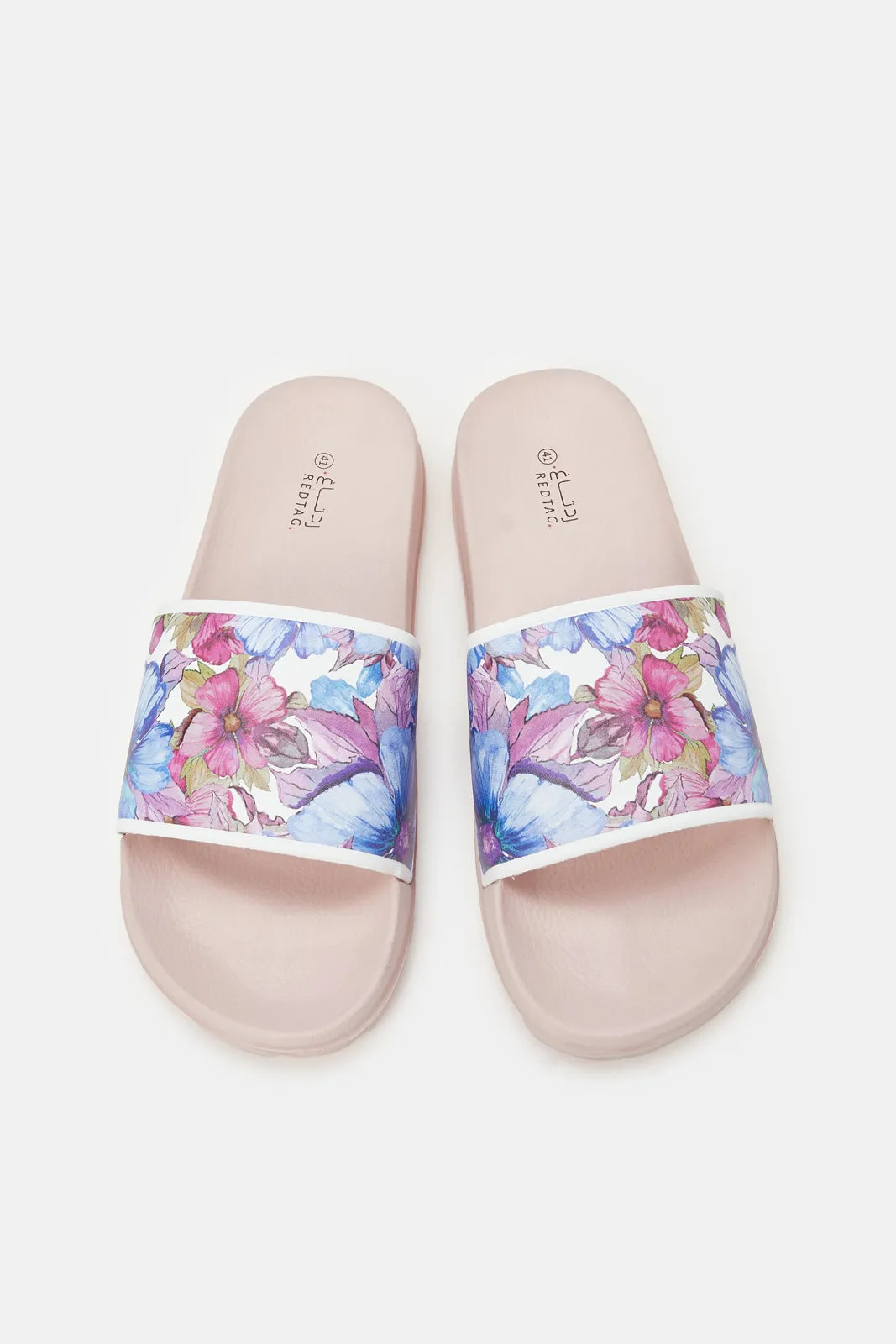 Women Pink Floral Print Slides