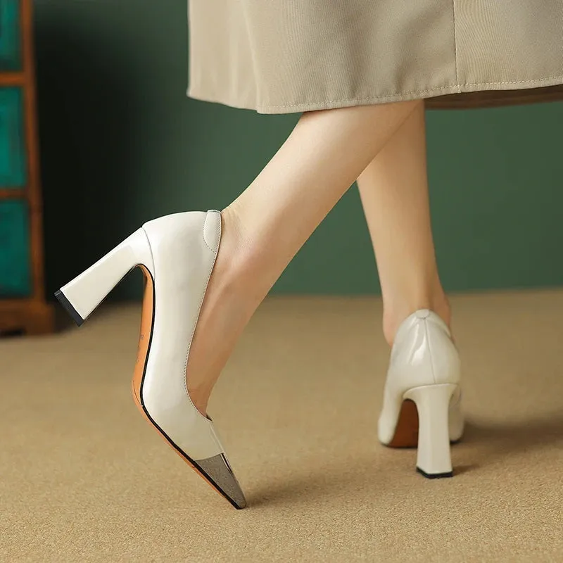 Women's Fashionable Two-Tone Pointed Toe High Heels Shoes