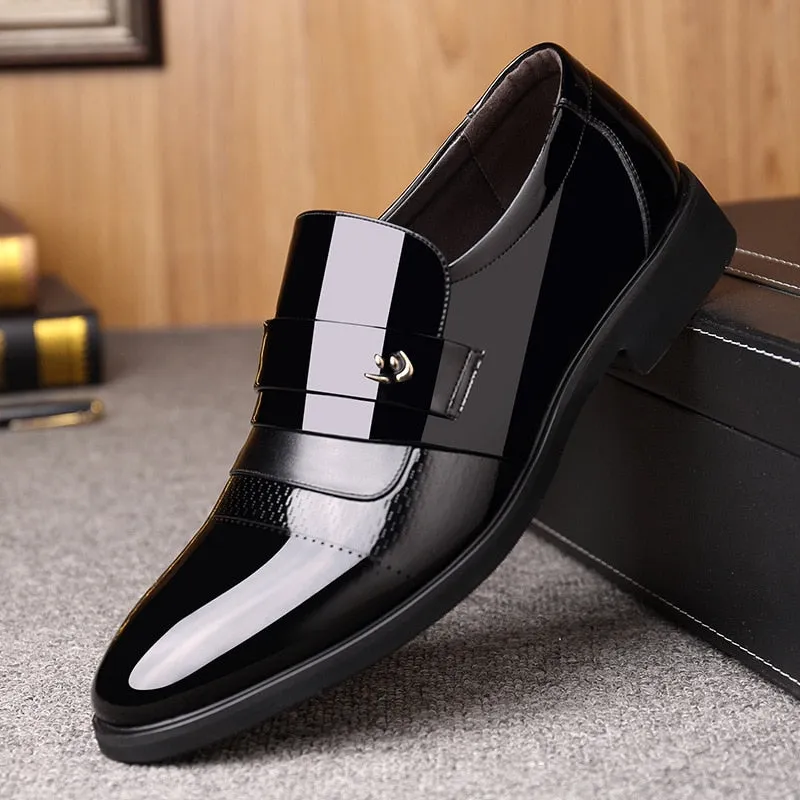 Yeknu Men Dress Italian Leather Shoes Slip On Fashion Men Leather Moccasin Glitter Formal Male Shoes Pointed Toe Shoes For Men